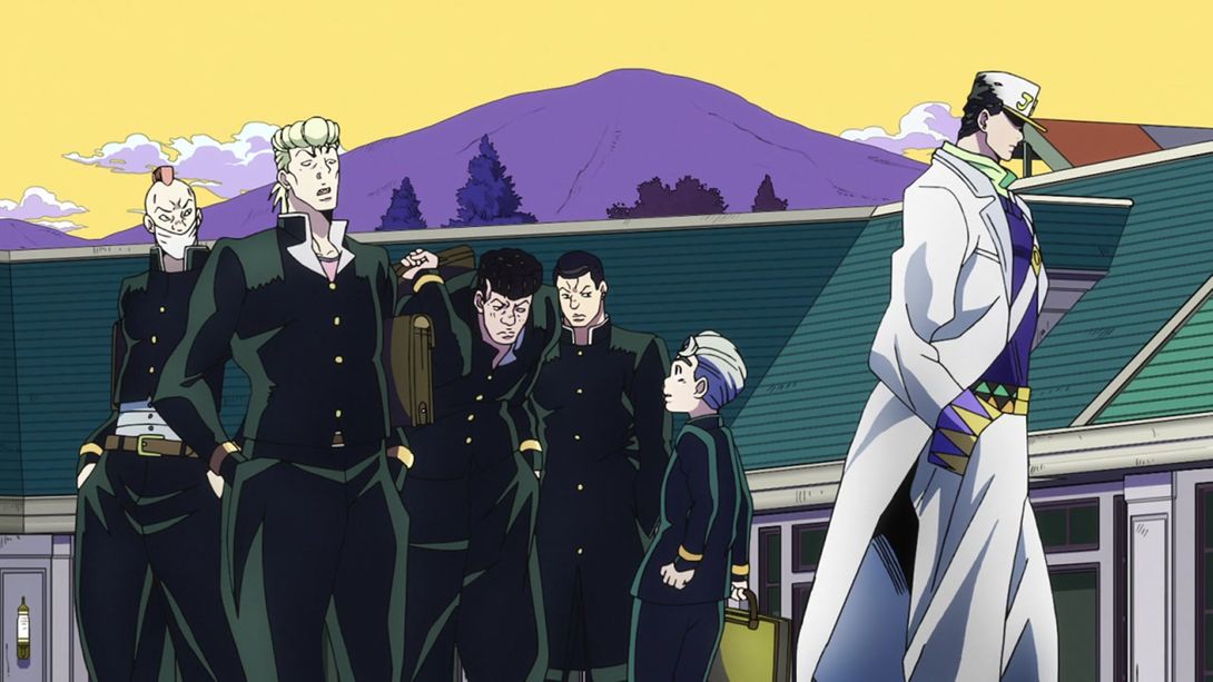 Jotaro Kujo, as seen in episode #1 from the anime of JoJo's Bizarre  Adventures: Diamond Is Unbreakable